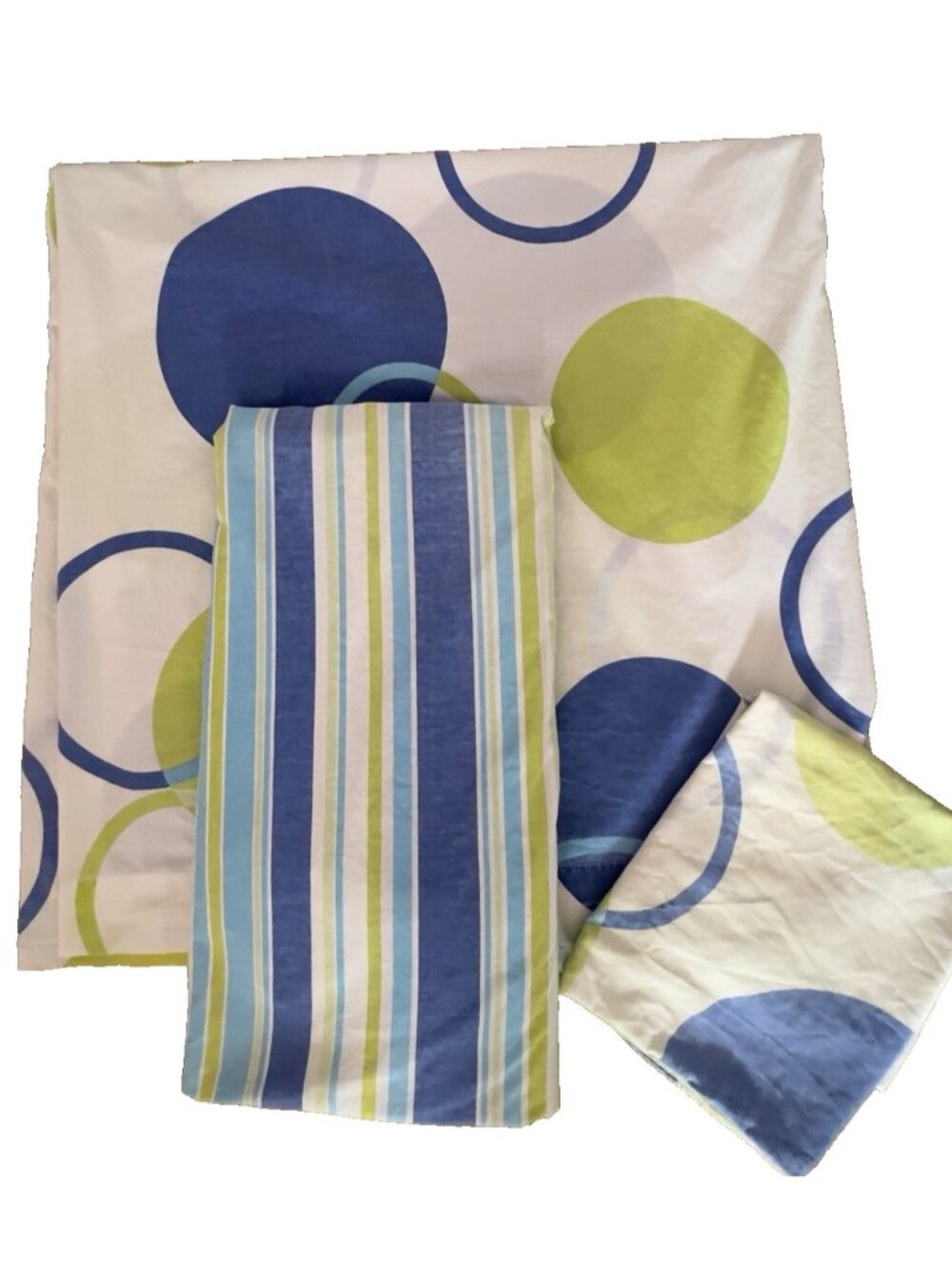 Retro King Size Sheet 3-pc Set Stripe Circle 1970s Cotton Poly Geometric Bedding